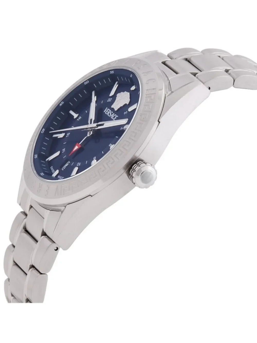 NWT Versace V-Code GMT Quartz Blue Dial Men's Watch